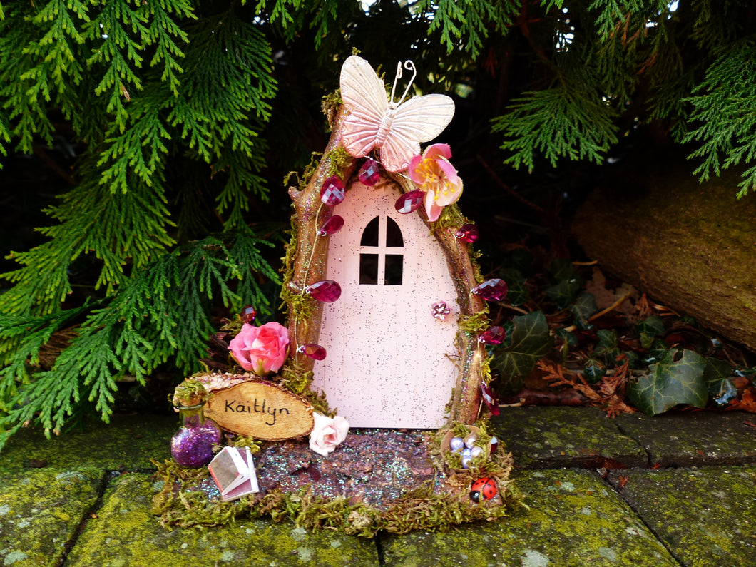 Personalised Pink Fairy Door With Butterfly