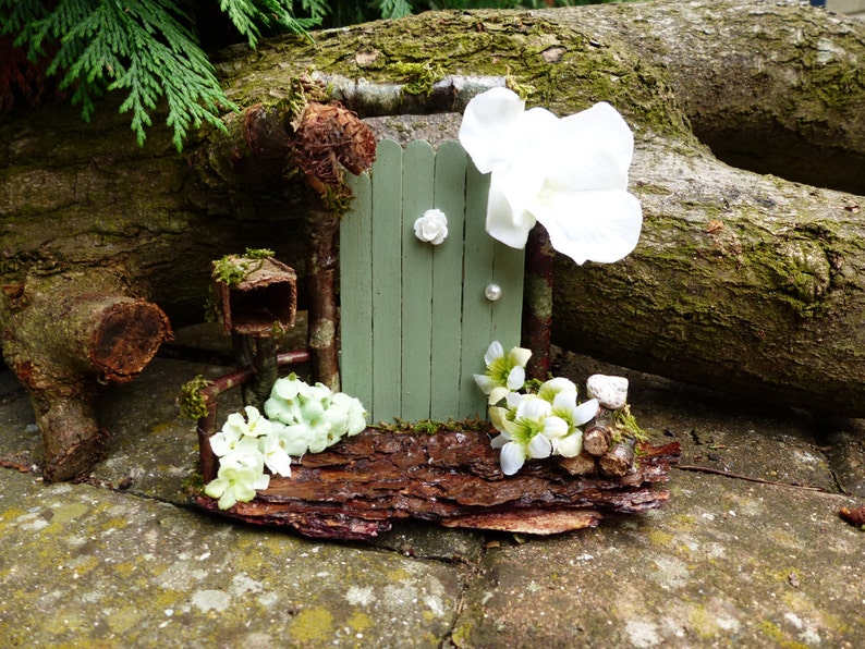 Green Fairy Door with Postbox